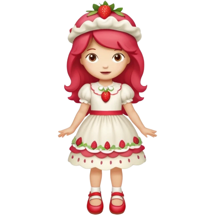 pretty and cute realistic strawberry shortcake full body with red shoes standing emoji