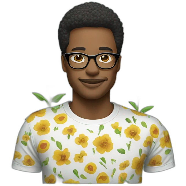 male designer wearing glasses and flowers print t-shirt emoji