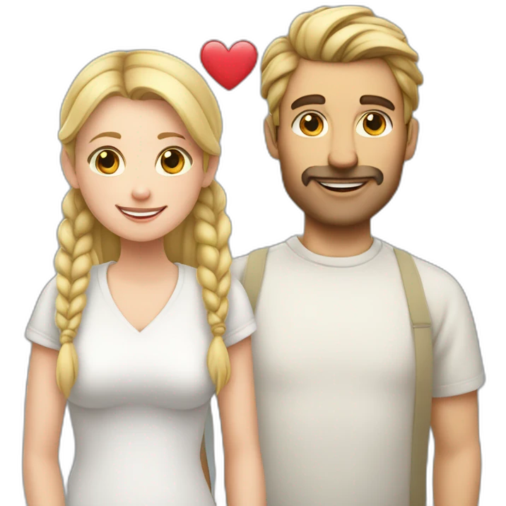 White Man loves white woman with pigtails, heart between them emoji