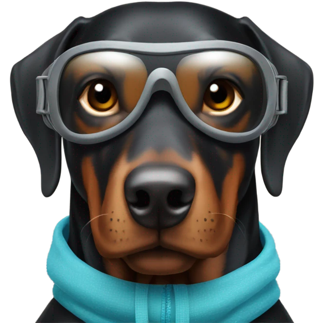 Black Doberman wearing ski-goggles emoji