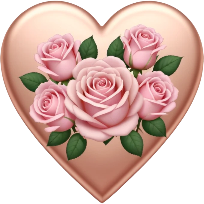 Rose-gold heart shape with pastel pink roses adorning it emoji