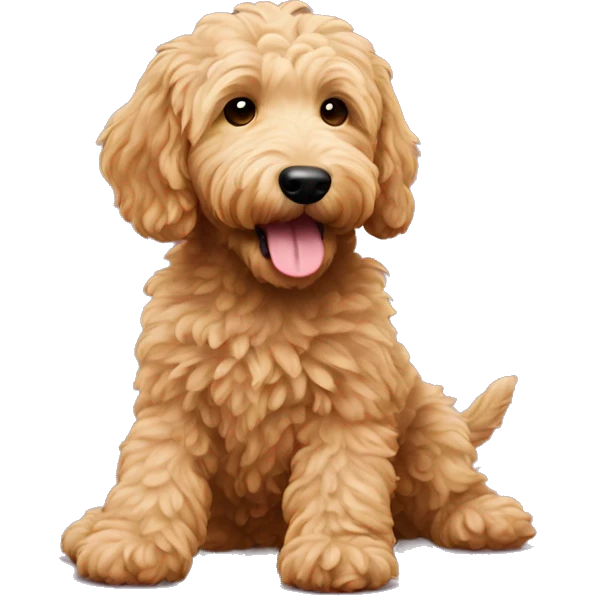 Goldendoodle playing with toy emoji