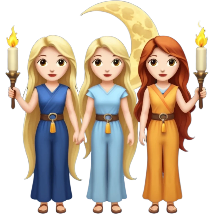 Three women with two torches and a moon emoji
