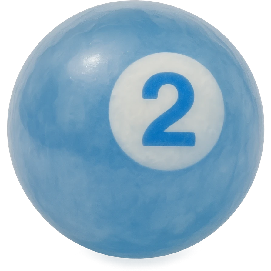 pool billiards 2-ball, retro 90's toy style, very transparent, slightly see-through, blue with white circle and number 2, soft plastic texture, soft reflections, soft and squishy, some cloudiness, not shiny, highly detailed, appealing, no tag, no background emoji