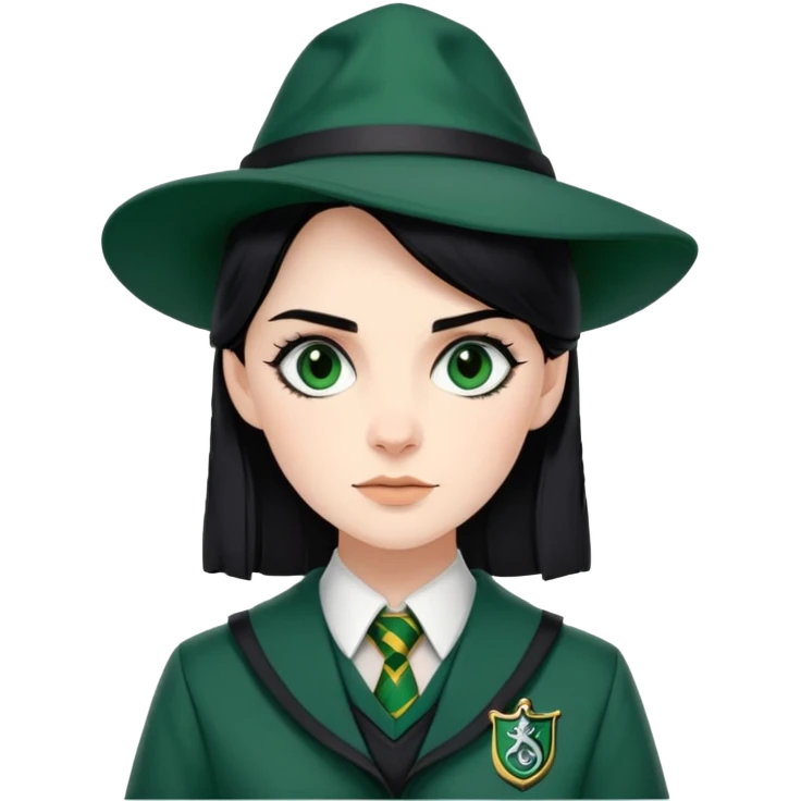 genevieve gaunt is Pansy Parkinson in harry potter, wear hogwarts slytherin uniform, black hair, not wearing hat emoji
