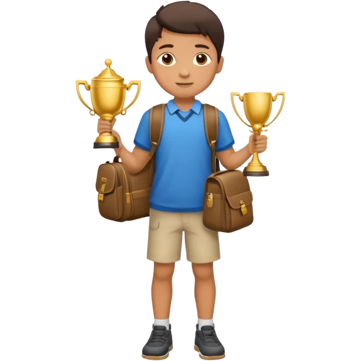 emoji of a full body boy with a school bag win a trophey emoji