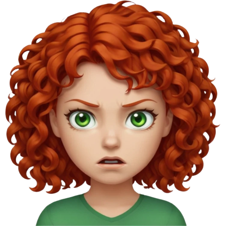 👩🏻‍🦰curly hair angry  but cute green eyes emoji
