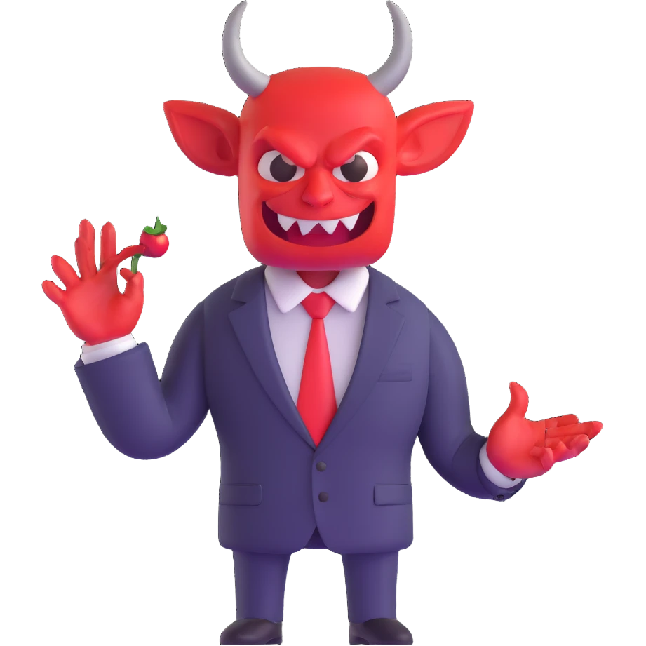 devilish character in business suit selling digital products emoji