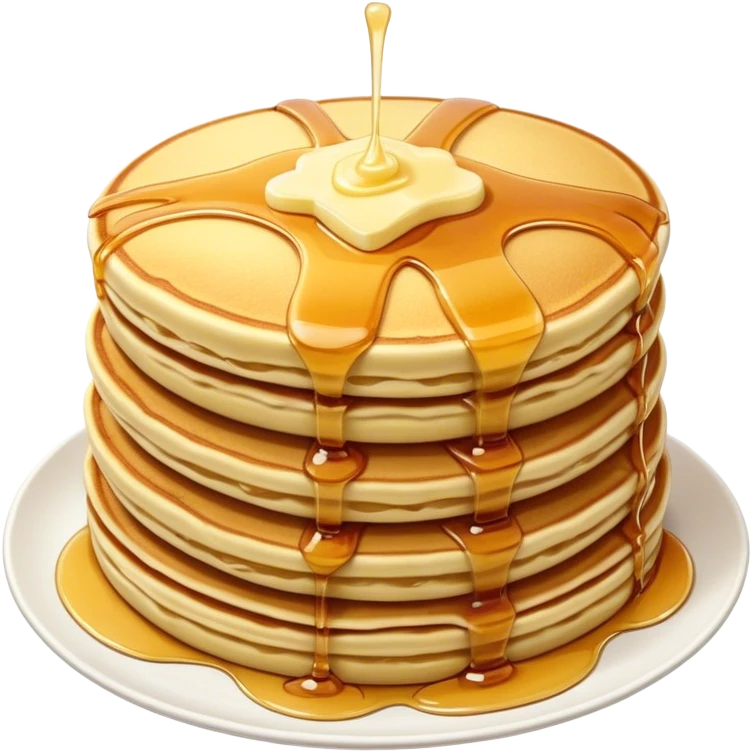 Cinematic fluffy golden pancakes, stacked high, drizzled with maple syrup, topped with fresh butter melting on top, light dusting of powdered sugar, warm and inviting, soft glow and mouthwatering. emoji