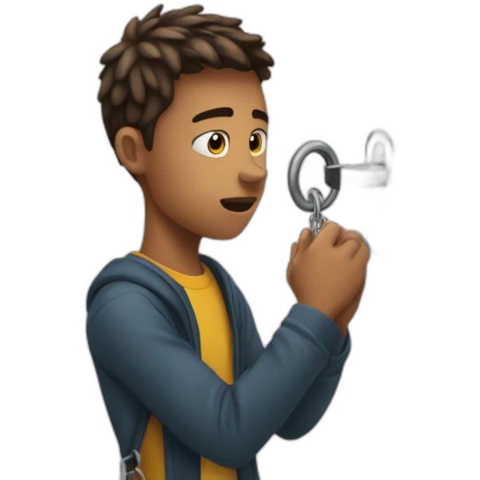 young man struggling to get a key into a lock emoji