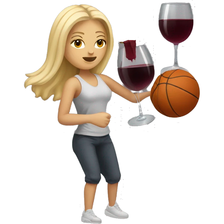 blonde white girl dribbling basketball with wine in hand emoji