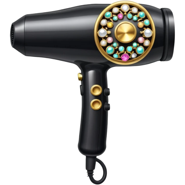 black blow dryer covered in jewelry emoji