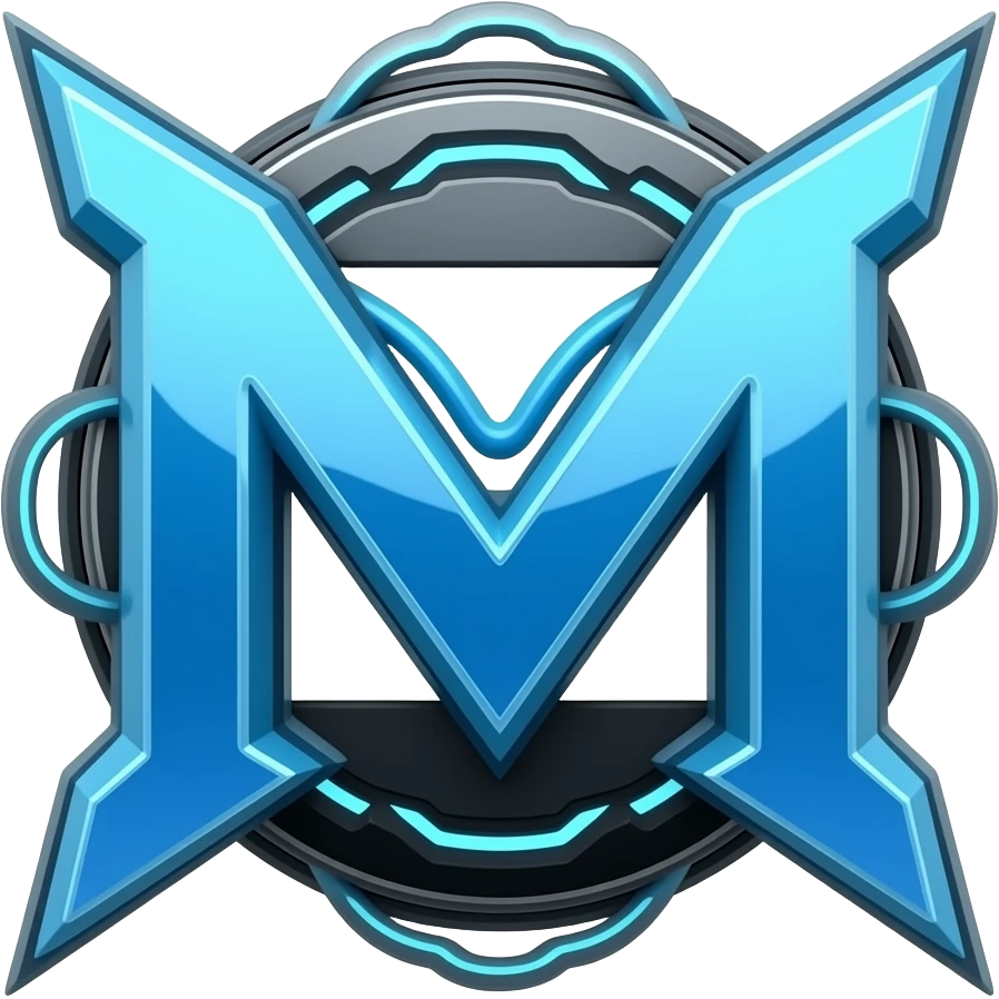 quero uma logo com adornos na cor azul, no estilo syberpunk com as letras "M" e "R" emoji