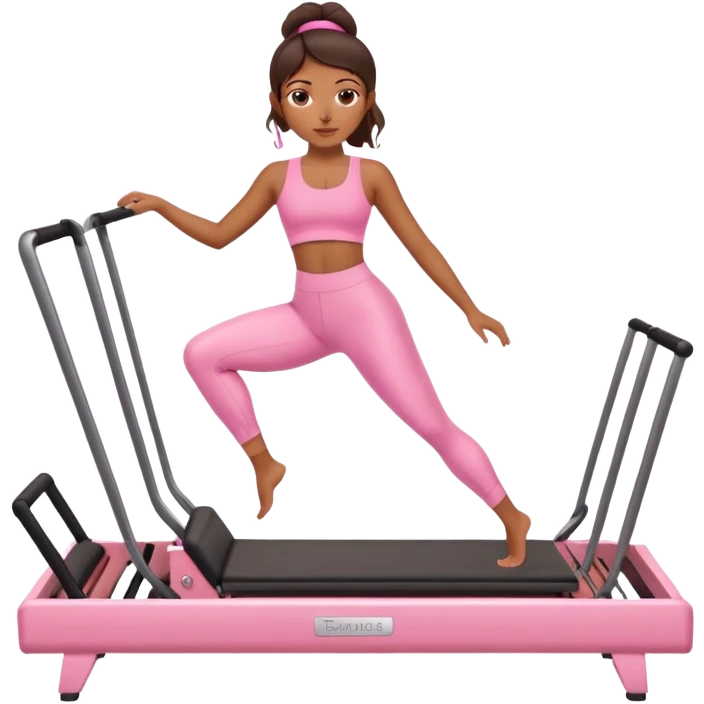 Brown girl in pink outfit on pink reformer pilates emoji