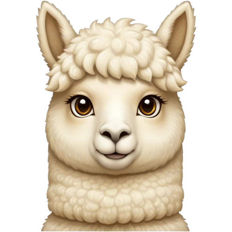 Cinematic Noble Cream Alpaca Portrait Emoji, Poised and regal, with a graceful, sturdy build and a luxuriously soft, well-groomed cream fleece, deep-set soulful gentle eyes, Simplified yet sharp and sophisticated features, highly detailed, glowing with a soft, dignified glow, high shine, intelligent and serene, stylized with an air of pastoral elegance, focused and attentive, soft glowing outline, capturing the essence of a watchful and confident companion, so majestic it feels as though it could stride out of the screen with effortless authority! emoji