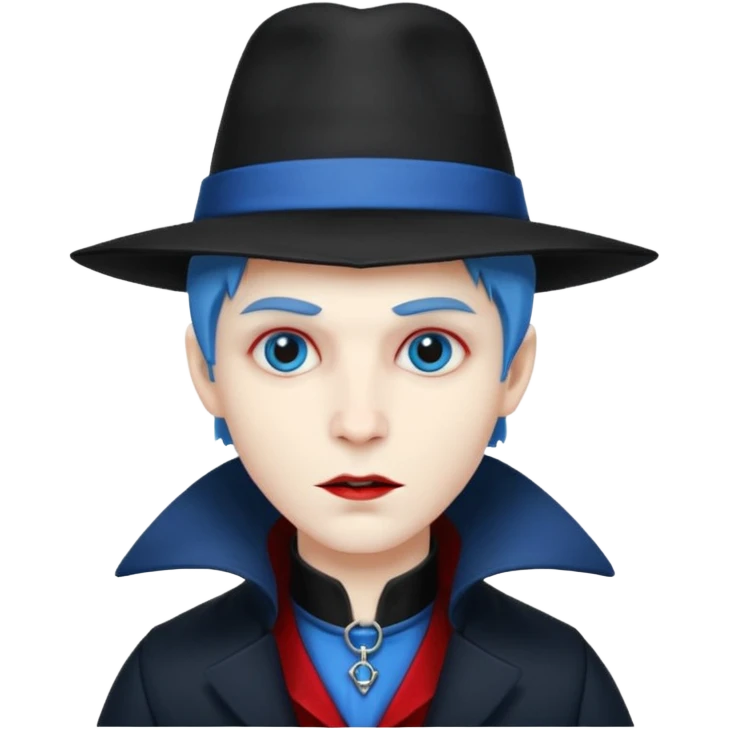 Vampire with blue hat,black coat with read collared ,full body. emoji