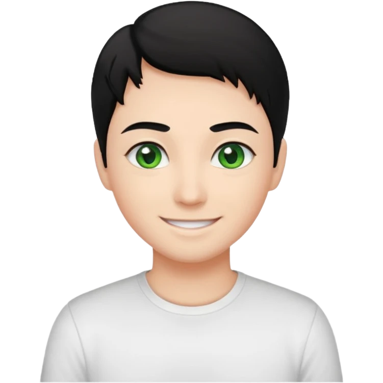 Green eyes black hair white shirt emoji