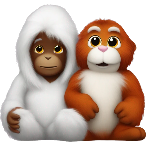 whithe bunny holds an orangutan peluche emoji