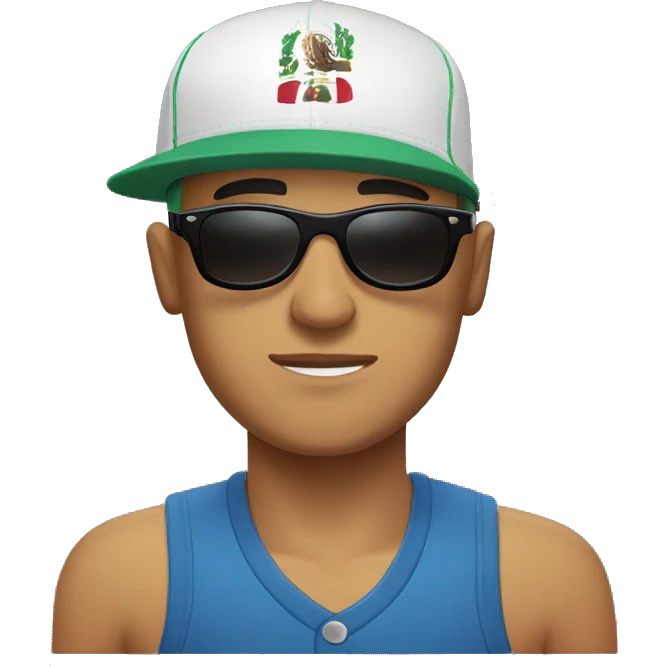 Bald Mexican young man with round face a baseball cap and dark cool sunglasses looking cool emoji
