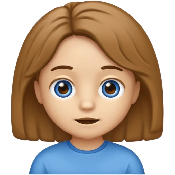 emoji estilo iOS de bebê com cabelo castanho, olhos claros, expressão neutra, usando macacão azul, fundo simples emoji
