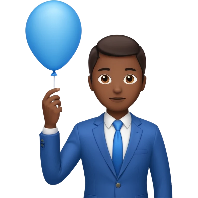 dark brown skin, office suit, hold blue balloon emoji