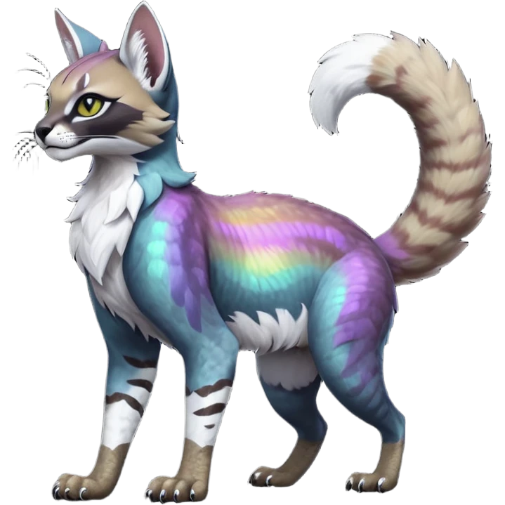 dark fruity white glorious iridescent divine exotic cool beautiful beautiful fantasy-caracal-civet-genet-sergal-vernid-Gryphon-Cacomistle-Trico-oncilla-animal-Fakémon-hybrid-fursona (full body) emoji