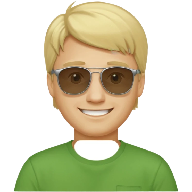 Mann, blond, sonnenbrille, grünes t-shirt, lächelns emoji