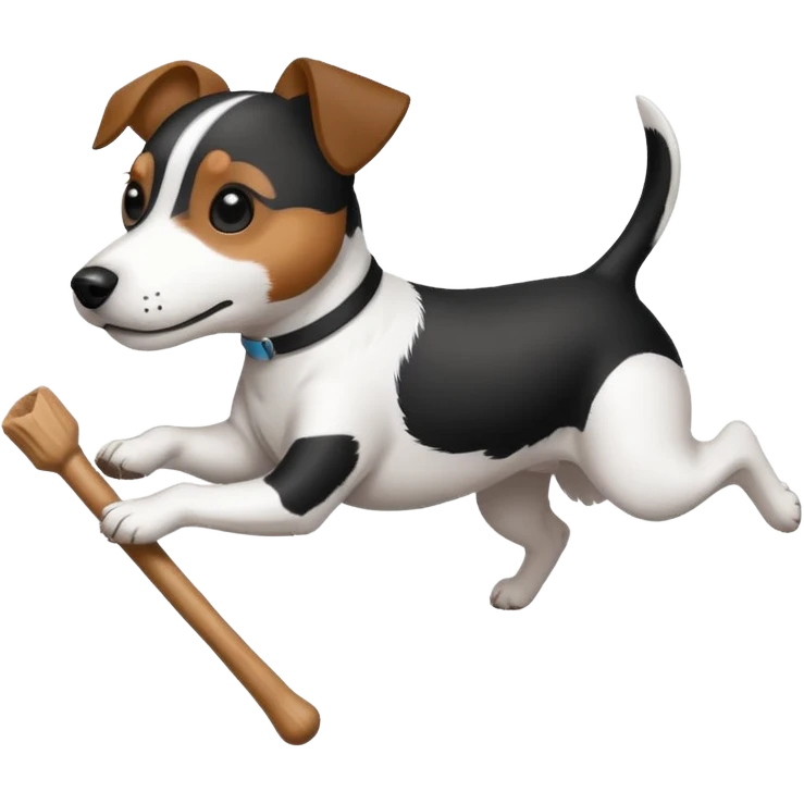Black and white Jack russell chasing stick emoji