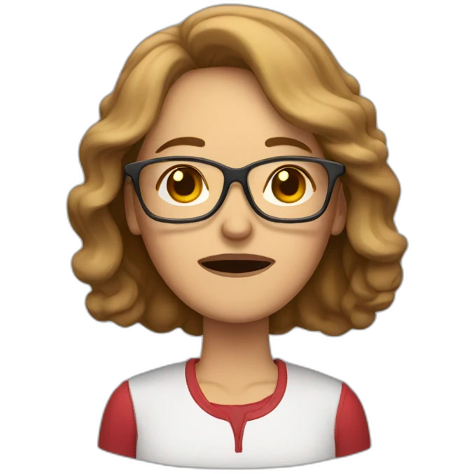 middle aged woman with light brown hair and red glasses crying emoji
