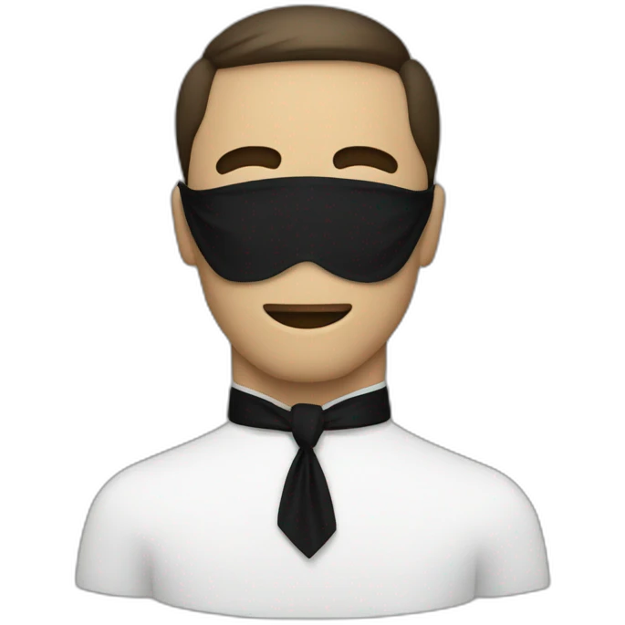 Homme avec un masque en tissu noir avec un A Et V superposés blanc emoji