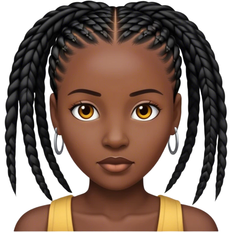 portrait of dark-skinned woman with black straight cornrows emoji