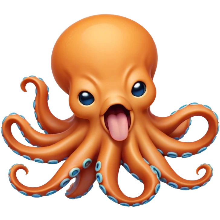 Cinematic Cute Yawning Octopus Portrait Emoji, Head tilted slightly with a dramatic, wide-open yawn, showcasing a plump, light orange body decorated with delicate blue rings and loosely draped arms with sleepy, half-closed eyes, Simplified yet irresistibly adorable features, highly detailed, glowing with a soft, cozy underwater glow, high shine, relaxed yet expressive, stylized with a hint of whimsical aquatic charm, soft glowing outline, capturing the essence of a drowsy yet affectionate octopus that appears ready to stretch and yawn its way out of the screen! emoji