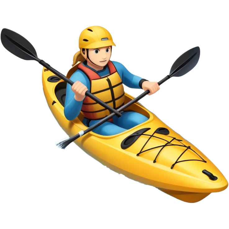 An icon showing a close-up of a sleek kayak with double-bladed paddles gliding through water. Splashes surround the boat as it cuts across a calm surface, symbolizing speed and focus. Transparent background emphasizes the dynamic and personal nature of kayak paddling. emoji