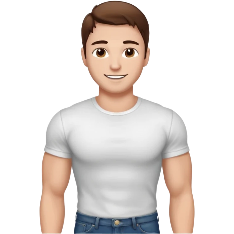 Kjekk mann (lys i huden) som har pynta seg. Har på seg Jeans  og håret skal være  midtskill og fargen på håret er brunt. Litt øyevipper men ikke mye og litt mørke brun. Skal se HOT Å SEXY UT smile mer!!! Ca 20 år gammel. HVIT T-SKJORTE emoji