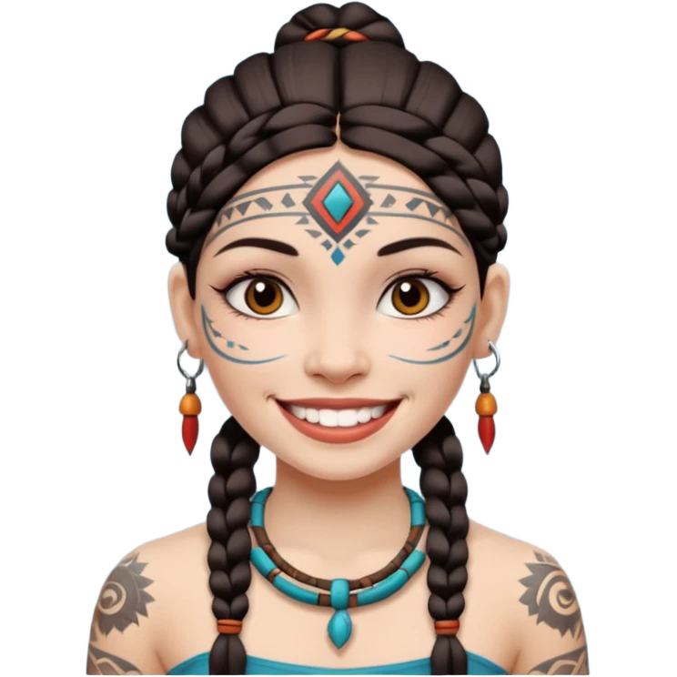 tribal girl Tattooed, white skin, smile emoji
