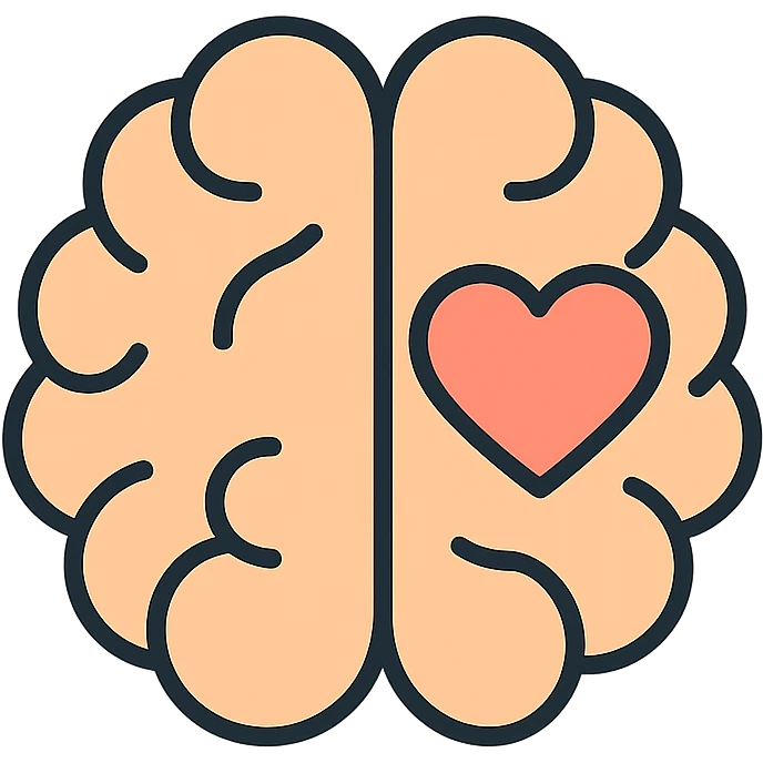 icon representing mental health, brain with heart, gentle colors, friendly style emoji