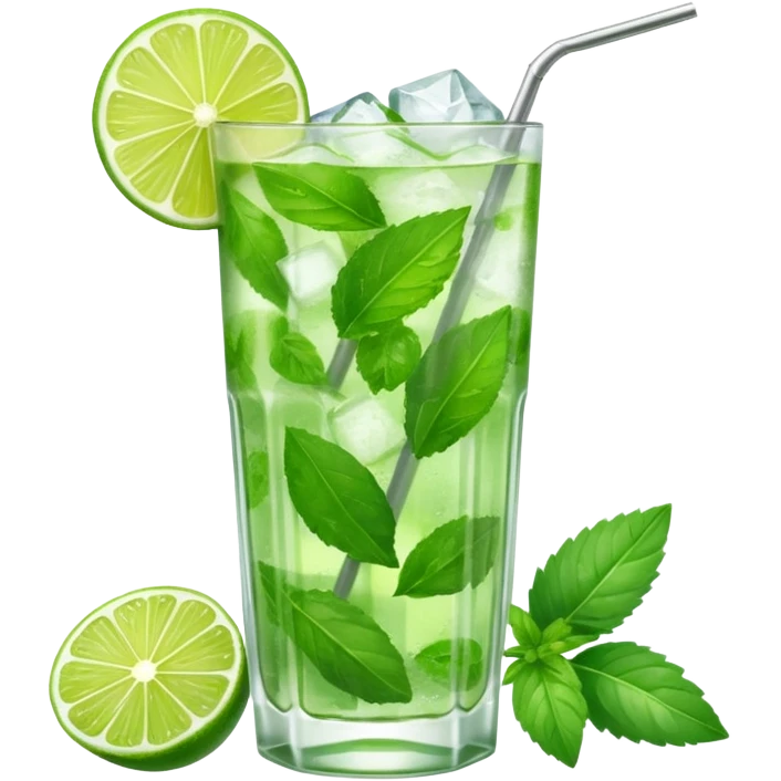 Mojito – tall glass with lime, mint leaves, and ice emoji