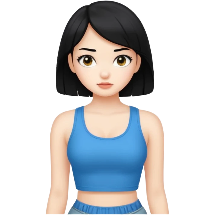 a black hair cute girl with white skin and Extreme Plung Crop Top. emoji