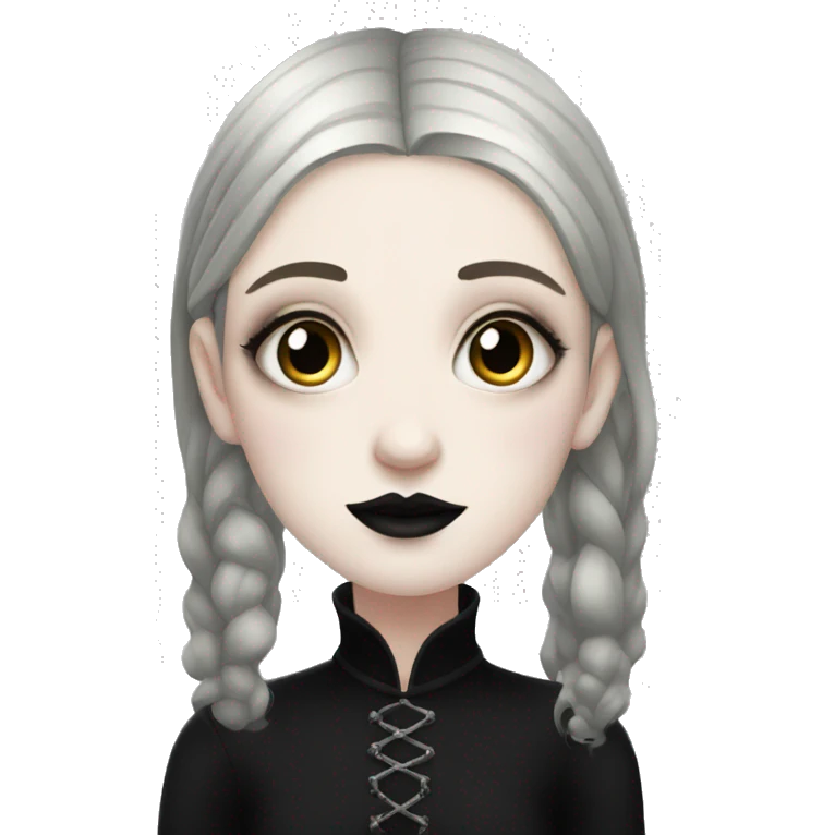 Goth girl, dressed in black, pale skin, trad goth makeup emoji