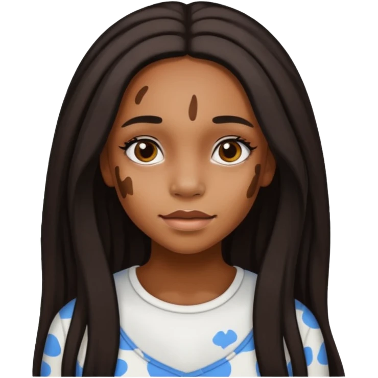 emoji of a black girl with vitiligo.she should have a lot of hair and vitiligo patches emoji
