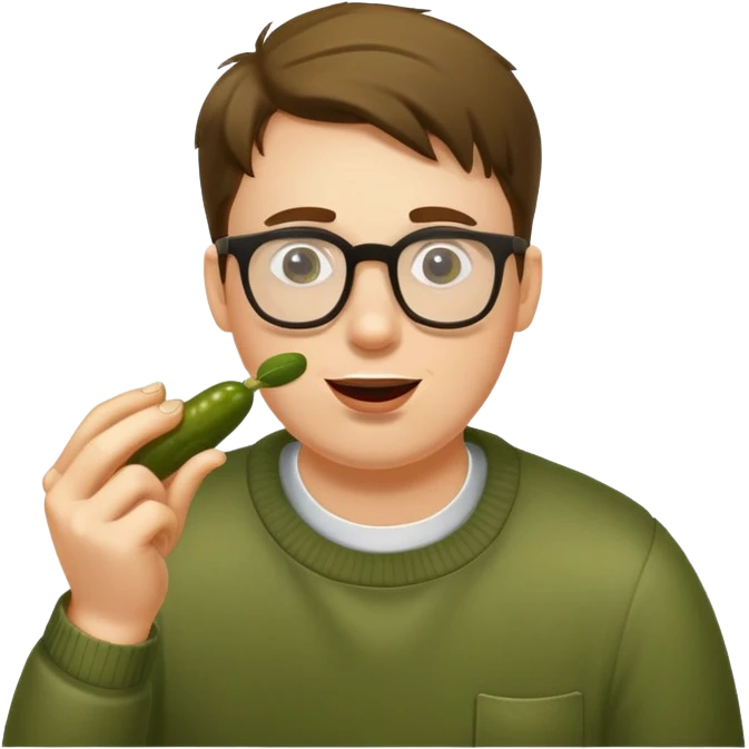 white guy with glasses eating a pickle emoji