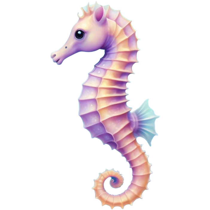 Cinematic Noble Sea Horse Portrait Emoji, Poised and enchanting, with a delicate, slender body in soft pastel hues, a gracefully curled tail and large, expressive eyes radiating gentle wonder, Simplified yet charmingly cute features, highly detailed, glowing with a soft, magical aquatic luminescence, high shine, intelligent and endearing, stylized with an air of whimsical marine grace, focused and poised, soft glowing outline, capturing the essence of a watchful and confident seahorse that appears ready to drift out of the screen with delightful charm! emoji