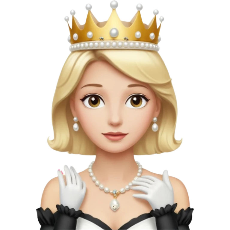 Blonde Elegant blonde princess with white gloves and pearl necklace, wearing crown.
 emoji