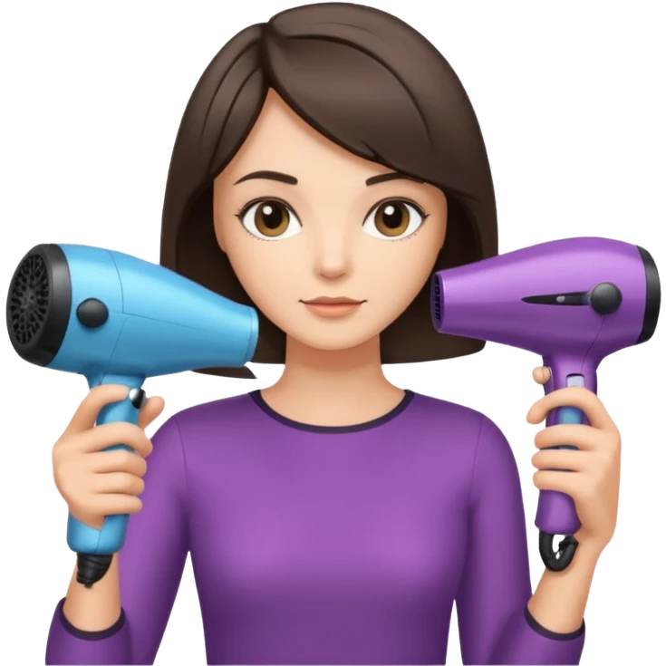 brunette bob girl hair stylist holding a hair dryer emoji