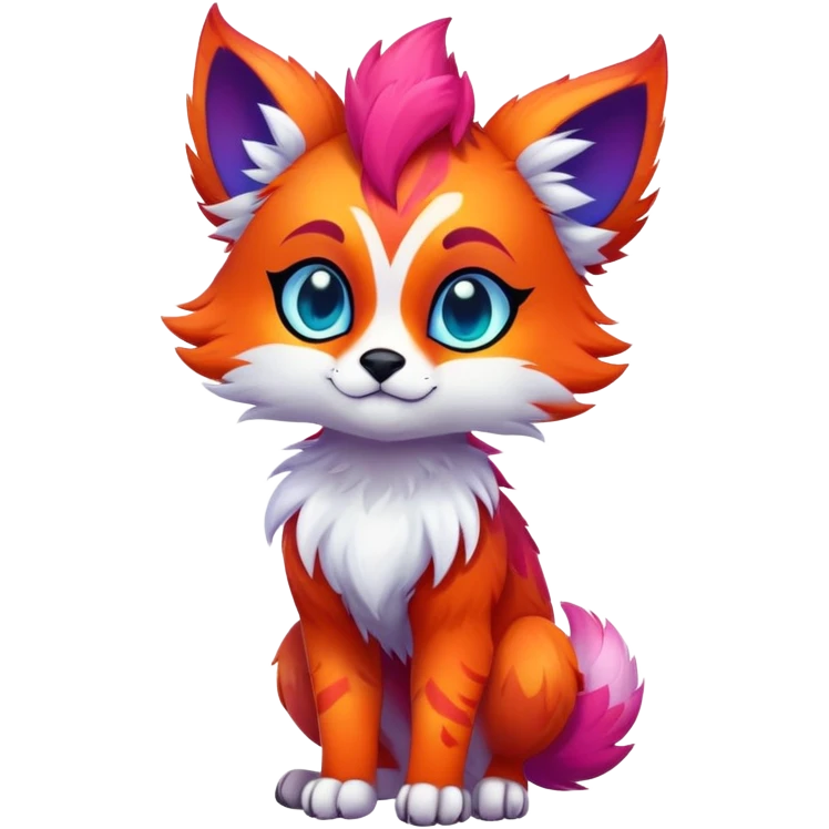 Neon-colored multi-colored cute cool exotic Falvie-Fionbri-fantasy-creature-fursona, full body, with sharp markings emoji