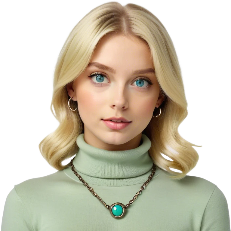 blonde girl in turtleneck portrait blue eyes emoji