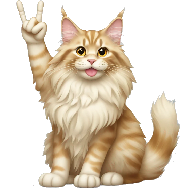 cream maine coon holding up peace sign emoji