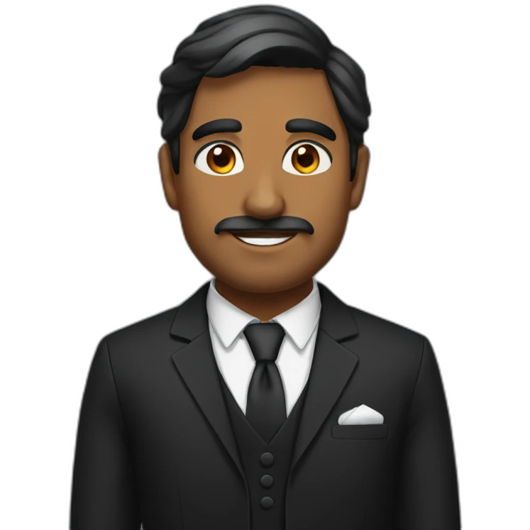 brown indian man with little bit of facial hair wearing bow tie and black suit emoji