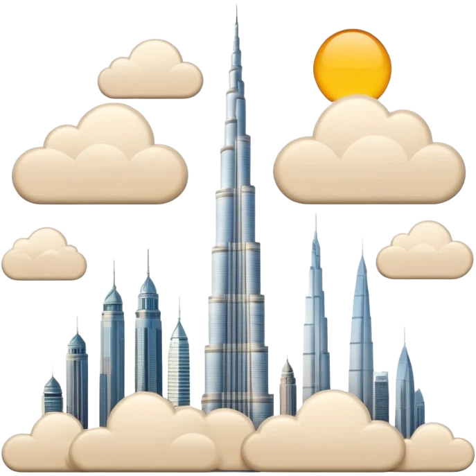 Burj Khalifa, light beige, modern minimalism, view with clouds in background, emoji style emoji