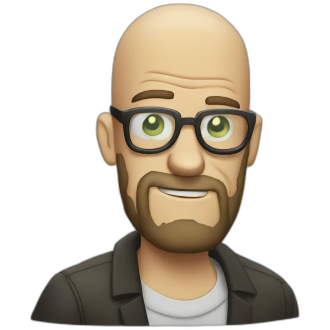 Tattooed bald man with beard and glasses, style Rick and Morty emoji